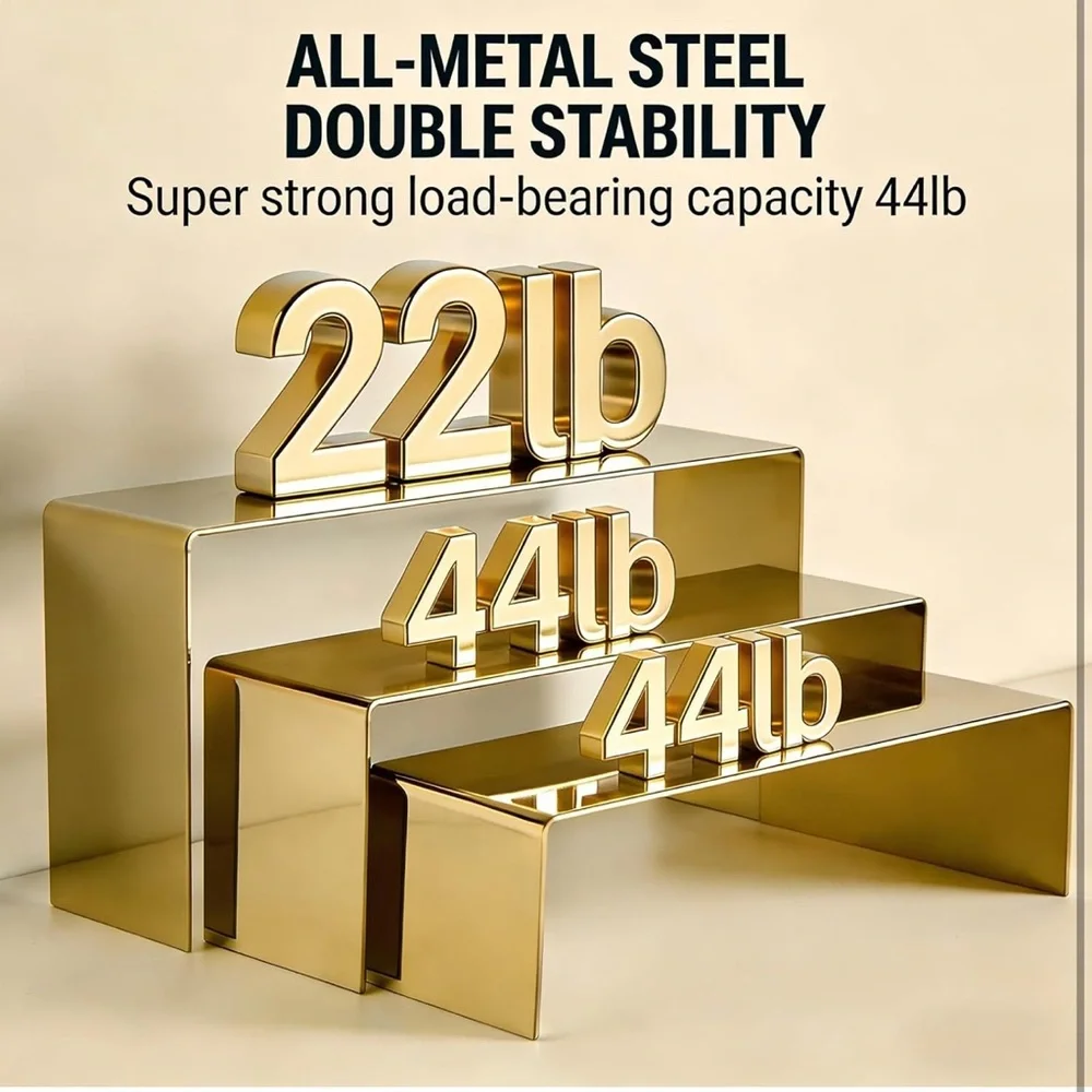 Purse Display Stand, 3pcs Gold Risers Display Stands Stainless Steel